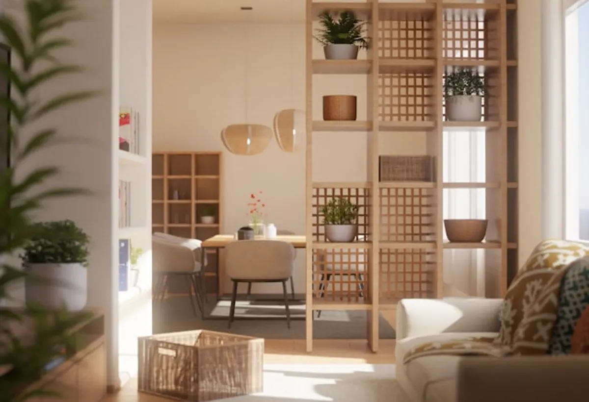 A warm, sunlit corner of the CalmBench studio with soft furniture