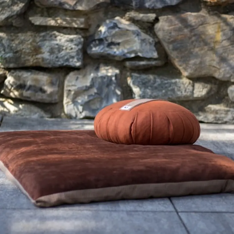 Terracotta zabuton base and round bolster floor cushion set